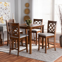 Baxton Studio RH320P-Grey/Walnut-5PC Pub Set Alora Modern and Contemporary Grey Fabric Upholstered Walnut Brown Finished 5-Piece Wood Pub Set